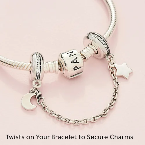 Vista 4 de PANDORA Jewelry - Cadena de seguridad de media luna y estrella dije de circonita cúbica en plata de ley 20 pulgadas Metal Circonita cúbica
