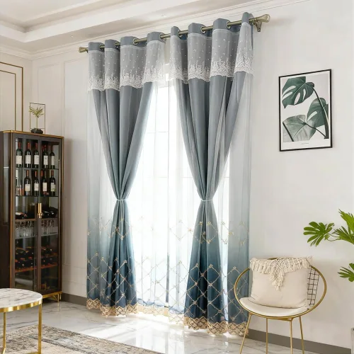 Vista 11 de Amidoudou 1 par de cortinas geométricas de doble capa para sala de estar, cortinas bordadas con patrón de diamante degradado para dormitorio
