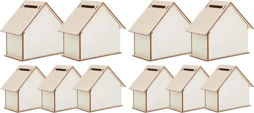 Vista 10 de NUOBESTY Decoración de madera, 5 unidades, hucha de madera, hucha de madera, cabina, monedero, caja de ahorros sin terminar, manualidades
