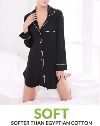 Vista 5 de Cherrydew Camisones para mujer, de viscosa de bambú, suave, de manga larga, con botones, para dormir, tallas S-XXL
