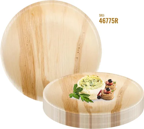 Vista 3 de Platos desechables ecológicos de hoja de palma de 7 pulgadas, platos redondos 100% biodegradables y compostables a granel para fiestas temáticas