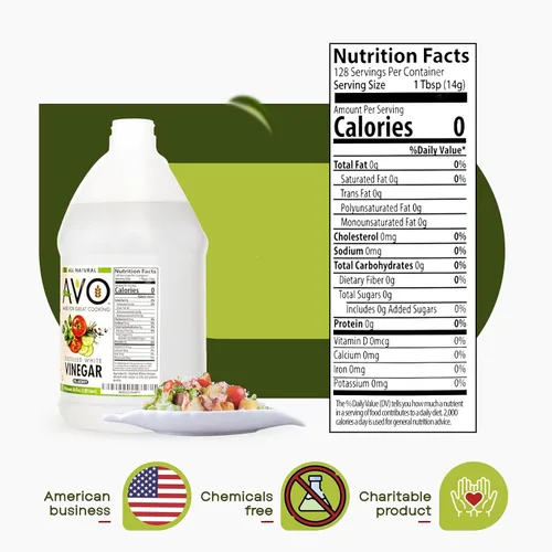 Vista 2 de AVO Vinagre blanco destilado de 1 galón (128 oz) - 5% de acidez, galón de vinagre blanco natural puro