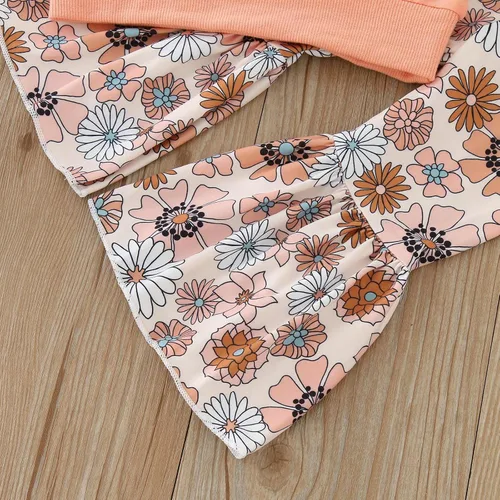 Vista 2 de Ropa de otoño e invierno para niñas pequeñas, manga larga, estampado de flores, tops y pantalones de pana