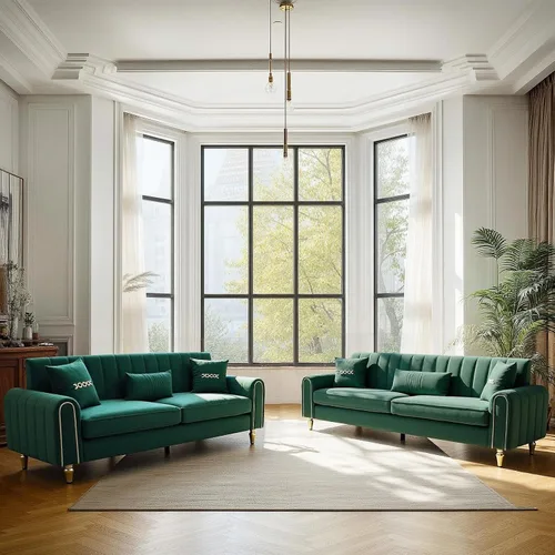 Vista 12 de Sofá de terciopelo de 87.5 pulgadas, sofá de 3 plazas para sala de estar, cómodo y moderno, con 9 almohadas suaves y patas de metal, decoración