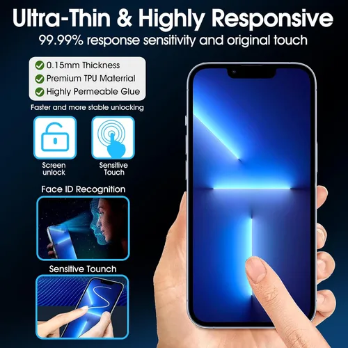 Vista 4 de Paquete de 3 protectores de pantalla de TPU para iPhone 13/13 Pro de 6.1 pulgadas, película de hidrogel transparente HD transparente suave