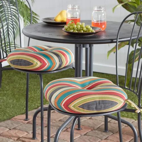 Vista 2 de Greendale Home Fashions Cojín redondo para asiento bistro de 15 pulgadas, 2 unidades (paquete de 1), Adobe Stripe