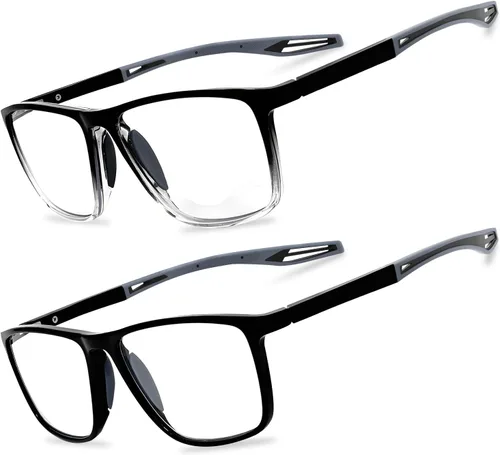 Vista 8 de Paquete de 2 lentes de lectura para hombres, lectores de estilo deportivo con bloqueo de luz azul y filtro antideslumbrante, lentes ligeras