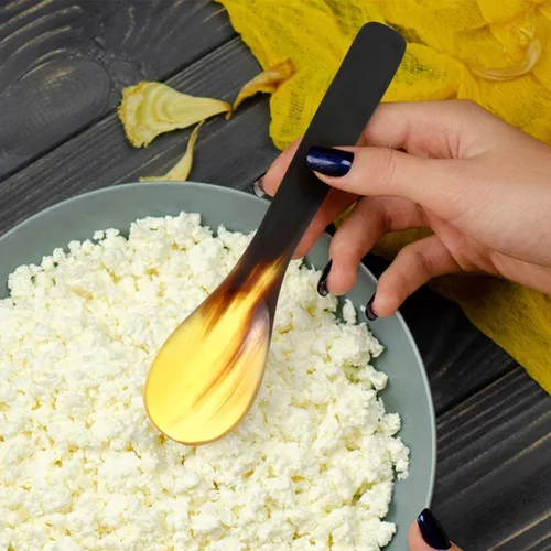 Vista 9 de Hemoton Juego de 3 cucharas de cuerno de buey de 5.70 pulgadas para postre de cuerno natural para café, té, helado, pastel y utensilios para servir
