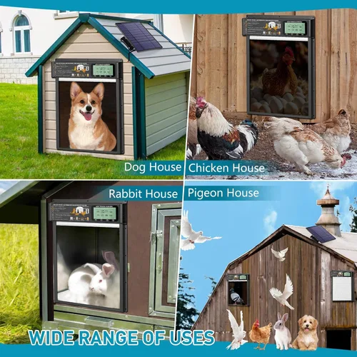 Vista 7 de Puerta automática para mascotas, radar de puerta de perro, modos de temporizador y sensor de luz, puerta recargable solar y USB, aluminio duradero