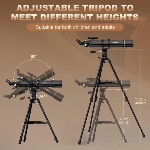 Vista 6 de NACATIN Telescopio de Astronomía para Adultos y Principiantes, Apertura de 90mm 800mm de Longitud Focal Telescopio Refractor Profesional Portátil