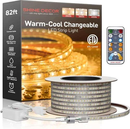 Vista 27 de Shine Decor Tira de luz LED fácil de conectar, 2800 K blanco cálido, resistente al frío, resistente a la intemperie para interiores y exteriores