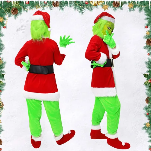 Vista 4 de WANFUY 6PCS Green Big Monster Costume For Adult Kids Deluxe Christmas Santa Costume With Mask Christmas Cosplay Costume