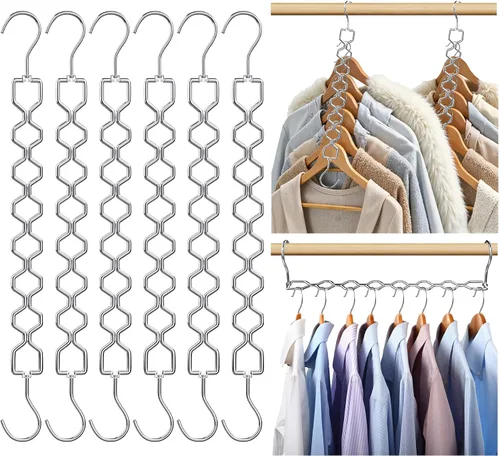 Vista 11 de Paquete de 3 perchas ahorradoras de espacio para ropa, resistentes, capacidad de 30 libras, perchas mágicas ahorradoras de espacio de metal