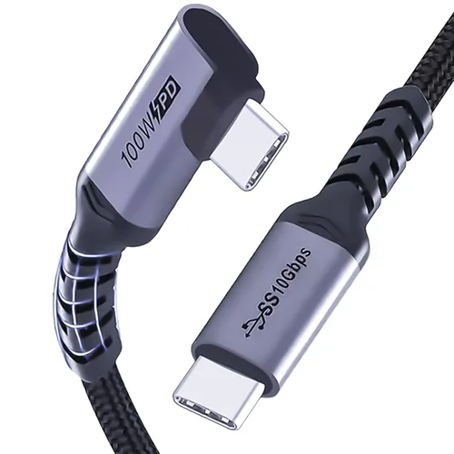 Vista 11 de Cable USB C corto de 100W 3.1 ángulo recto [1.5 pies, 2 paquetes], carga rápida de 5A, cables con chip E-Marker de datos de alta velocidad 10Gbps