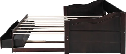 Vista 9 de JIVOIT Sofá cama extensible con cama nido y dos cajones de almacenamiento, marco de sofá cama de madera con soportes de listones de madera, diseño