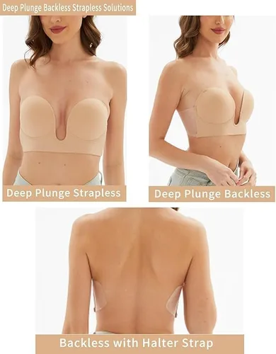 Vista 5 de JUST BEHAVIOR Brasier adhesivo para mujer, sin tirantes, autoadhesivo, invisible, push up, reutilizable, para vestido sin espalda