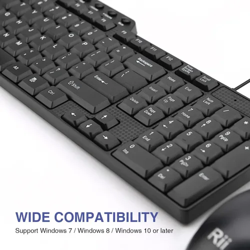 Vista 7 de Rii RK203 - Juego combinado de teclado y teclado básico con cable USB de tamaño ultra completo con teclado con teclado numérico para computadora