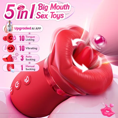 Vista 2 de Vibrador de juguete sexual para adultos para mujeres – Sovokn 5 en 1 vibrador de succión bucal rosa juguete sexual 10 lamiendo la lengua, 3 juguetes