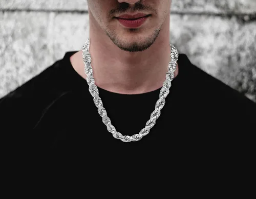 Vista 4 de Savlano Collar de plata de ley 925 de 0.315 in con cuerda italiana hueca de corte de diamante, para hombres y mujeres, viene con caja de regalo