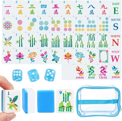 Vista 11 de Juego de 162 azulejos blancos americanos Mahjong y bolsa de almacenamiento
