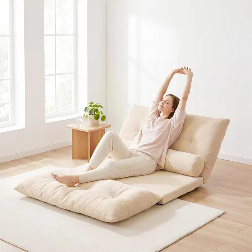 Vista 7 de Giantex Sofá de suelo ajustable con 2 almohadas, sofá cama plegable multifuncional de 6 posiciones, asiento de piso de gamuza multifuncional
