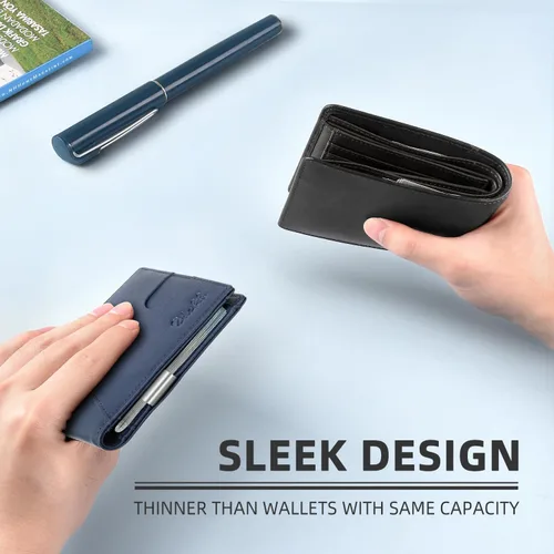 Vista 83 de Zitahli - Billeteras delgadas RFID para hombres, billetera de cuero flexible con clip de dinero, cartera minimalista con bolsillo frontal