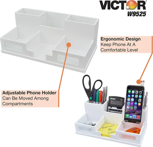 Vista 4 de Organizador de escritorio Victor con soporte para teléfono inteligente, Blanco