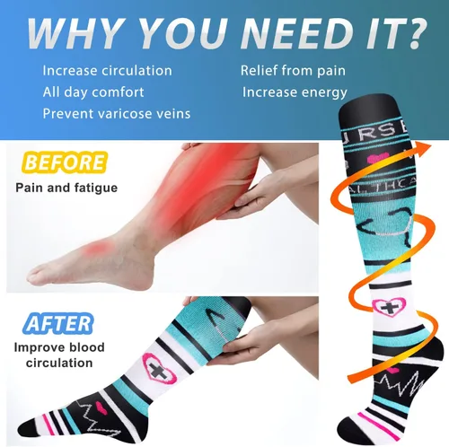 Vista 2 de Aoliks 78 pares de calcetines de compresión médica para mujeres y hombres, calcetines de apoyo hasta la rodilla para correr, enfermeras, viajes