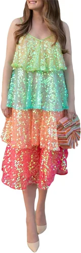 Vista 2 de Domingbub Vestido corto de verano para mujer, sin mangas, espalda descubierta, con tirantes delgados, escalonadas, falda de club