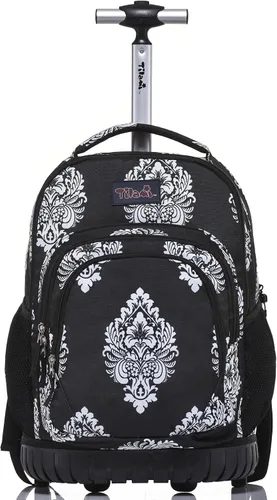 Vista 17 de Tilami Mochila con ruedas para niños de 18 pulgadas, mochila para computadora portátil, bicicleta
