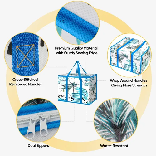 Vista 5 de BALEINE 3 bolsas reutilizables para comestibles + 2 bolsas de comestibles reutilizables aisladas