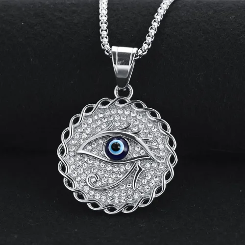 Vista 5 de SILBAZ Evil Eye Necklace Blue Eye RoundHamsaEye of HorusEvil Eye Lucky Necklace Stainless Steel Lucky Zircon Pendant Jewelry Gifts for Women Men