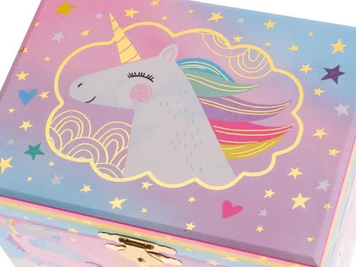 Vista 7 de Jewelkeeper Joyero musical de sirena arcoíris para niña, paquete de diseño de lámina dorada con caja de almacenamiento de joyería musical para niña