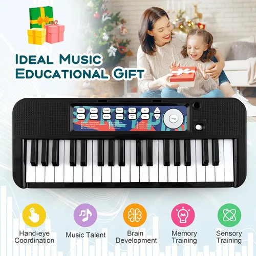 Vista 7 de Costzon Piano para niños, teclado de piano de juguete de 37 teclas con micrófono, taburete y soporte de música, piano electrónico portátil, juguete