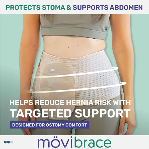 Vista 5 de Movibrace Cinturón de ostomía para colostomía e ileostomía - Soporte ajustable para hernia abdominal con apertura acolchada de estoma, cinturón