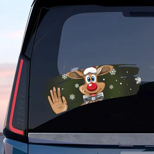 Vista 34 de Pegatina Navideña de Papá Noel Asomado, Lindas Pegatinas de Venado y Muñeco de Nieve para Ventana, Adhesivos para Parachoques de Coche, Adornos