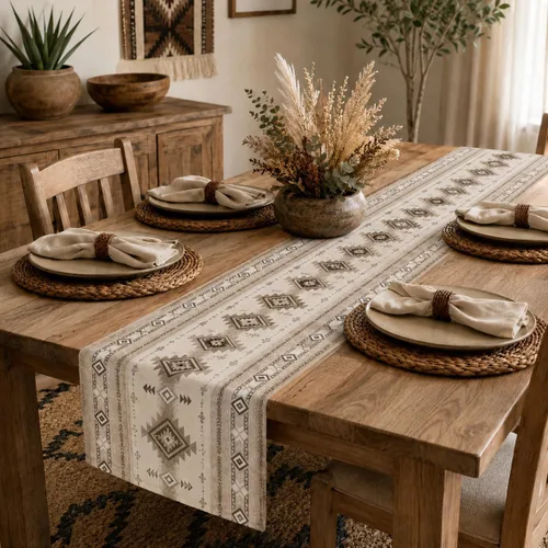 Vista 188 de Camino de mesa étnico del suroeste, navajo tribal nativo americano, bohemio, patrón geométrico azteca, camino de mesa para cocina, mesa de comedor