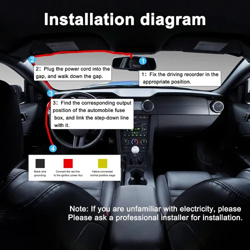 Vista 5 de MEIRIYFA Kit de cable duro Acc para salpicadero, cable micro USB, cable reductor, 12V-24V a DC 5V 3A, cable de alimentación para coche, cámara