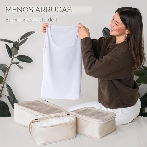 Vista 8 de Aerotrunk Cubos de embalaje de compresión para viajes, paquete de 2, beige