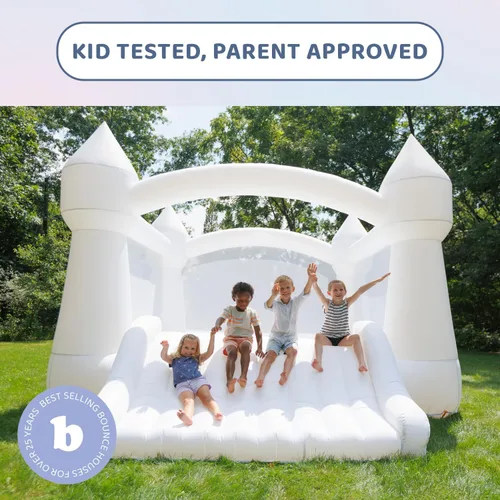 Vista 4 de Bounceland Party Castle Daydreamer Cloud Bounce House, 16.4 pies de largo x 13.1 pies de ancho x 9.3 pies de alto, aro de baloncesto, soplador