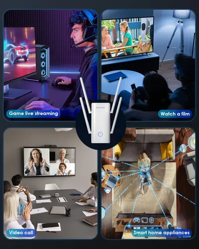 Vista 5 de WAVLINK Extensor WiFi 6 AX3000 - Extensor de Internet Amplificador WiFi con 5 Antenas de Alta Ganancia y Beamforming, Cobertura de Banda Dual