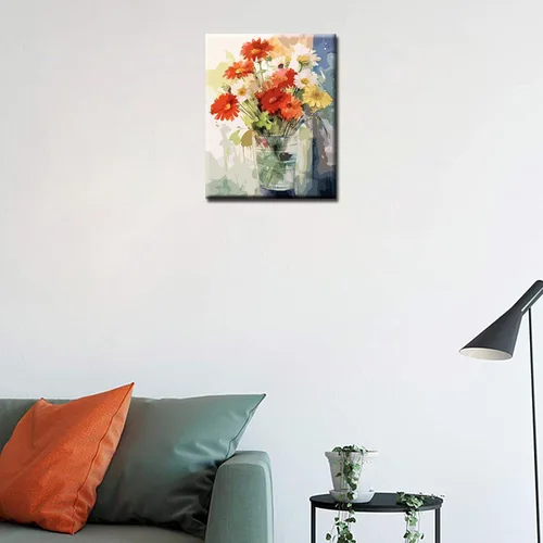 Vista 3 de Tucocoo Kit de pintura de margaritas coloridas por números con pinceles y pigmento acrílico sobre lienzo para adultos, hermoso proyecto