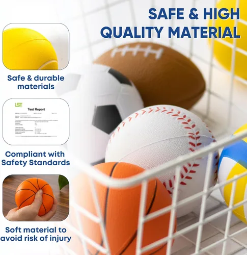 Vista 5 de Juego de 6 mini bolas deportivas de espuma para niños, juguetes de pelota para niños pequeños, fútbol de espuma, fútbol para bebés, mini baloncesto