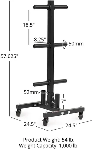 Vista 5 de Titan Fitness Árbol de pesas portátil para almacenamiento de platos olímpicos y barras, almacenamiento de discos de peso con capacidad de 1,000