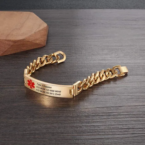 Vista 6 de Lam Hub Fong Pulsera de alerta médica de emergencia personalizada, grabado gratis, se envía al día siguiente, acero de titanio que no se deslustra