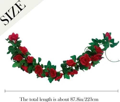 Vista 3 de Paquete de 2 guirnaldas de rosas artificiales de vid de rosas falsas, plantas y vides, decoración de hojas florales para decoración de bodas