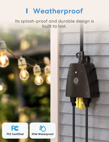 Vista 5 de meross Enchufe inteligente para exteriores compatible con Apple HomeKit, Siri, Alexa, Google Assistant y SmartThings, toma impermeable