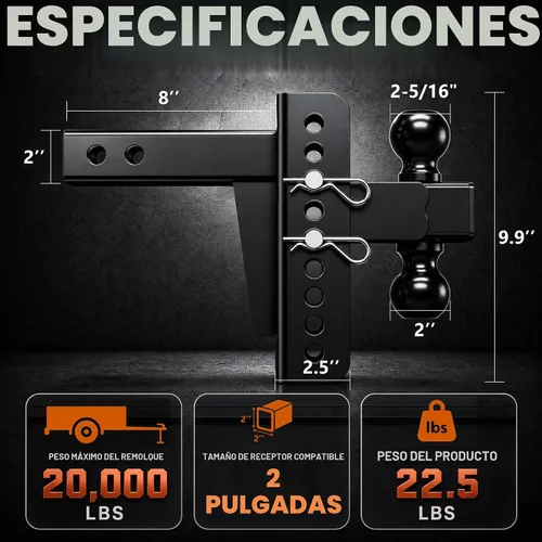 Vista 2 de Enganche de remolque ajustable, apto para receptor de 2 pulgadas