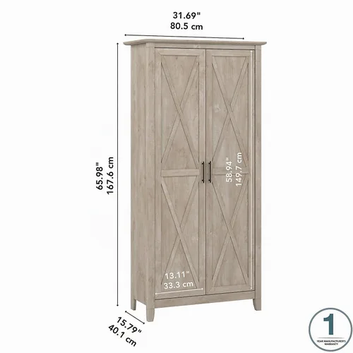 Vista 3 de Bush Home Key West - Armario de almacenamiento alto con puertas en gris lavado