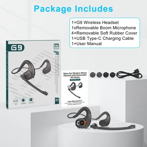 Vista 9 de iDIGMALL Auriculares Bluetooth 5.3 con micrófono desmontable magnético, auriculares inalámbricos de oído abierto con micrófono de cancelación